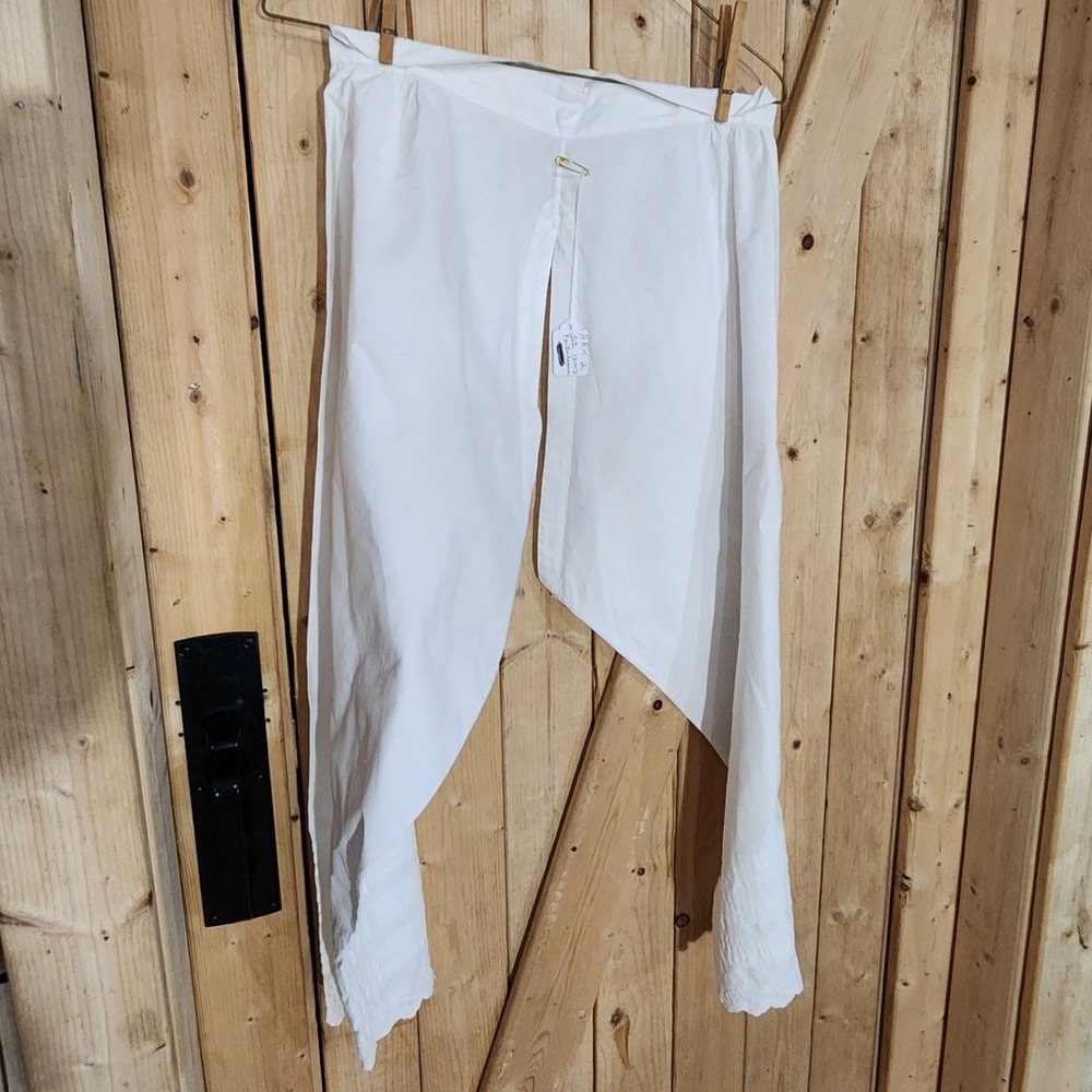 Antique Late 1800s White Cotton Pantaloons Open Crotch Victorian Bloomers Lace